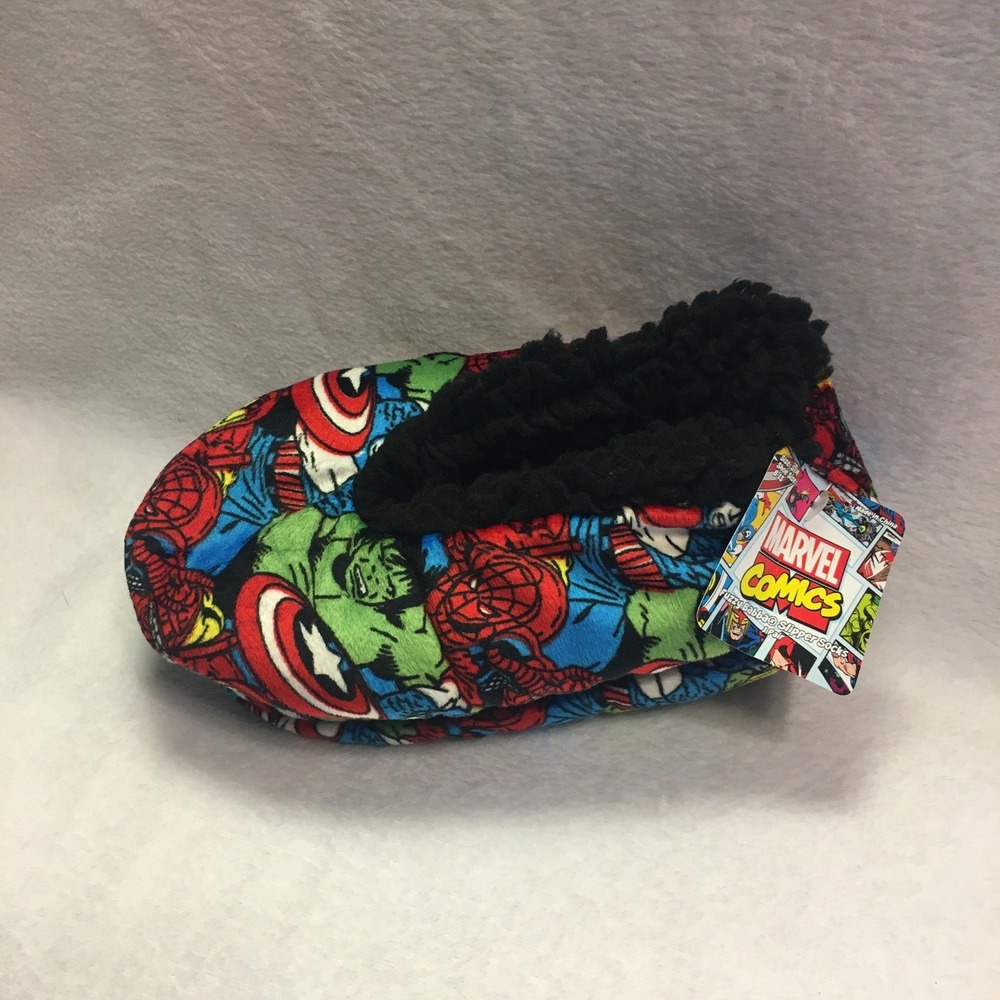 Marvel Comics Slipper Socks Kids M/L 13-4 Multicolor New Avengers Fuzzy Babba